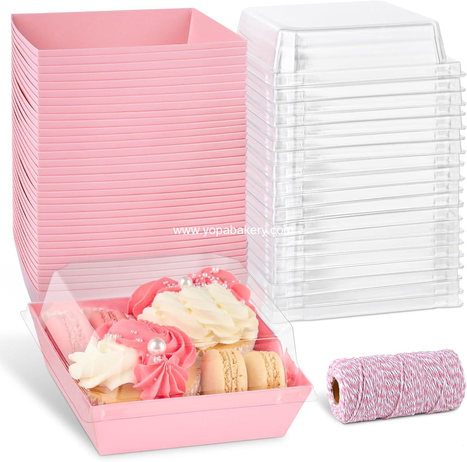 Wholesale 50 Pack 5 Inch Pink Paper Charcuterie Boxes with Clear Lids, Square To Go Cake Slice and Bakery Containers for Desserts, Cookies, Sandwiches, Strawberries Factory