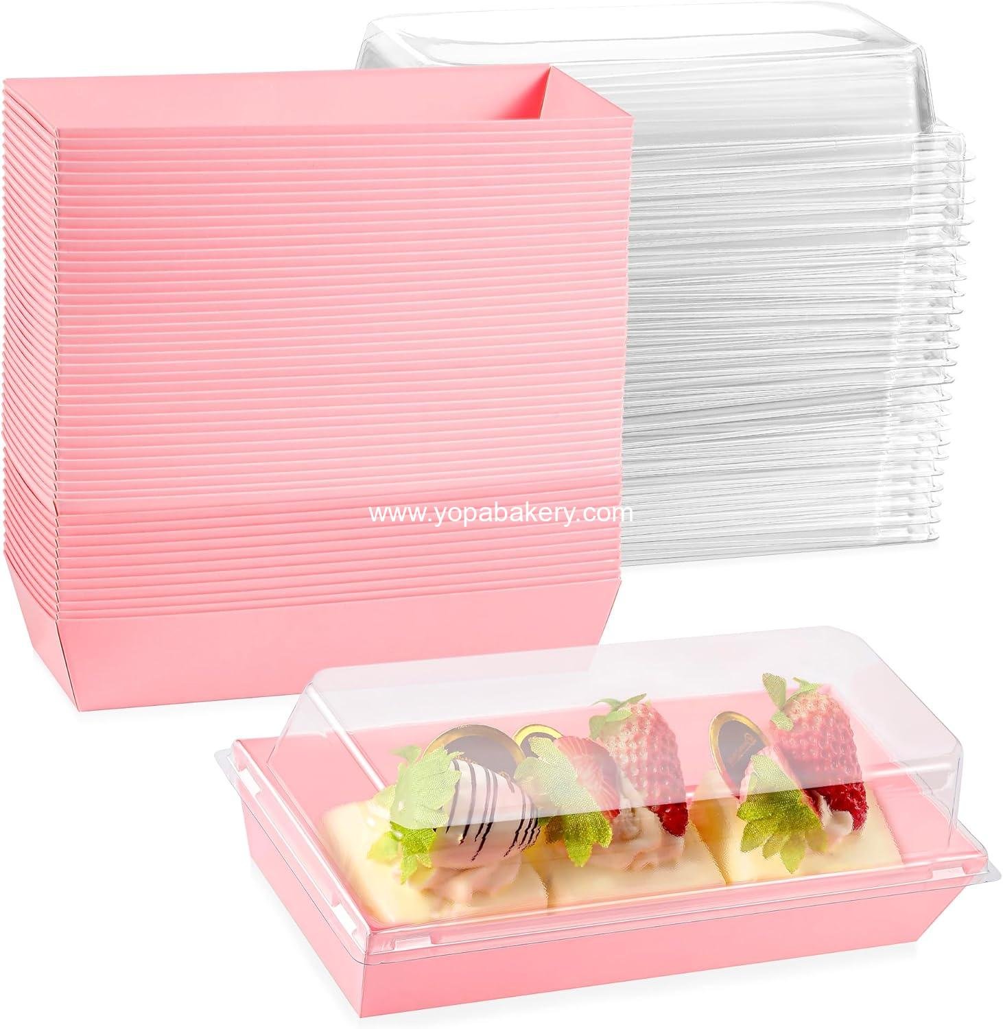 Wholesale 50 Pack 7.5x3.3 Inches Small Clear Treat Boxes - Disposable Mini Dessert Containers for Cookies, Cake Slices, Charcuterie, Bakery Items, Pastries, Baked Goods Packaging (Pink) Factory