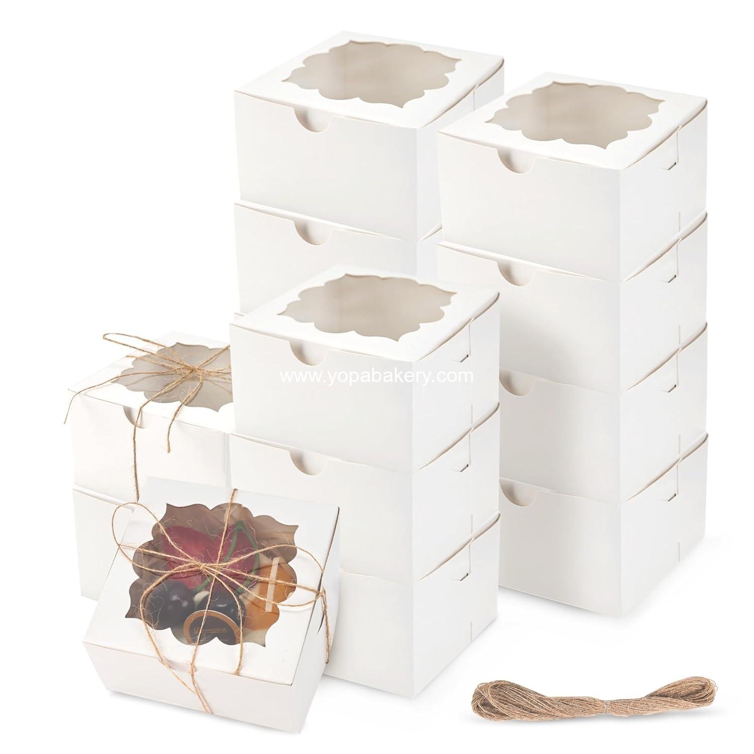 Wholesale 50 Pack Cookie Boxes 4x4x2.5 Inches Bakery Dessert Boxes with Window for Chocolate Strawberries Muffins Donuts Small Cakes (White) Manufacturer