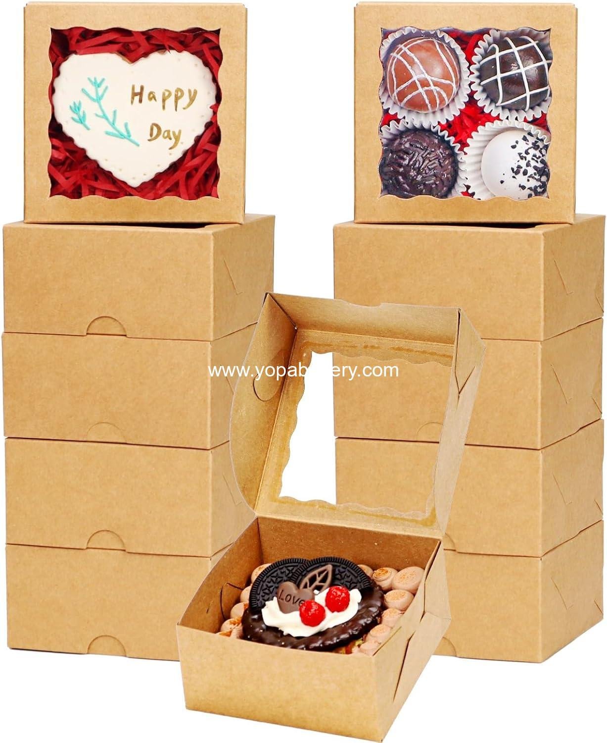 Wholesale 50 Pack Cookie Boxes with Window 4x4x2 Inch Bakery Boxes for Chocolates Treats Mini Cakes Pastries Cupcakes Brown Paper Factory