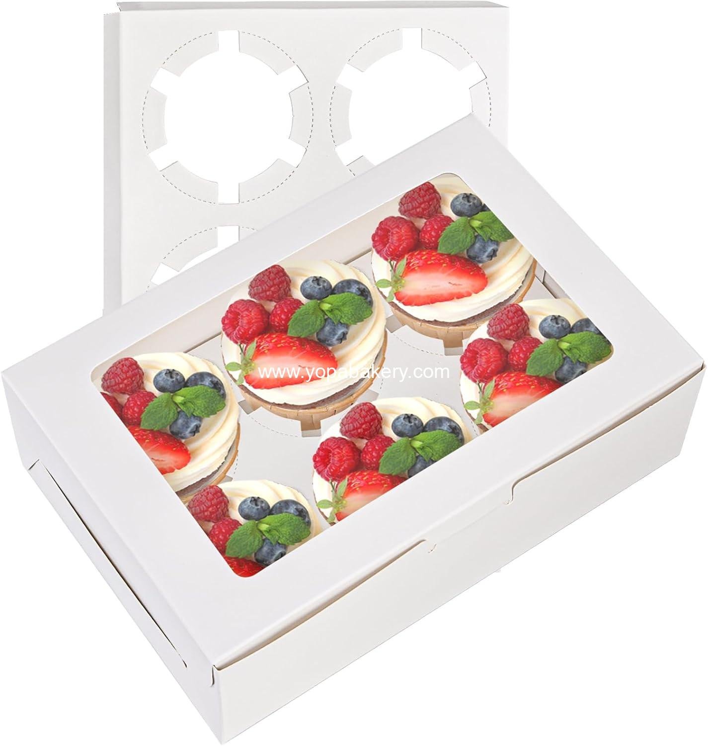 Wholesale 50 Pack Cupcake Box with Insert and Window for 6 Standard Cupcakes, Food Grade Carrier for Bakery Muffins, Pastries, Cookies, Small Cakes, and Party Desserts - Factory