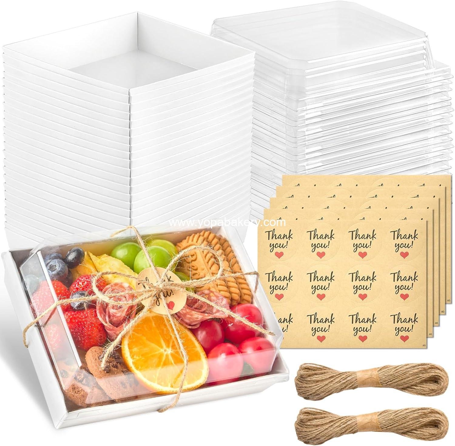 Wholesale 50 Pack Disposable Charcuterie Boxes 7 x 5 Inches with Clear Lids, To Go Food Containers for Pastries, Chocolate Covered Strawberries, Hot Cocoa Bombs (White) Factory