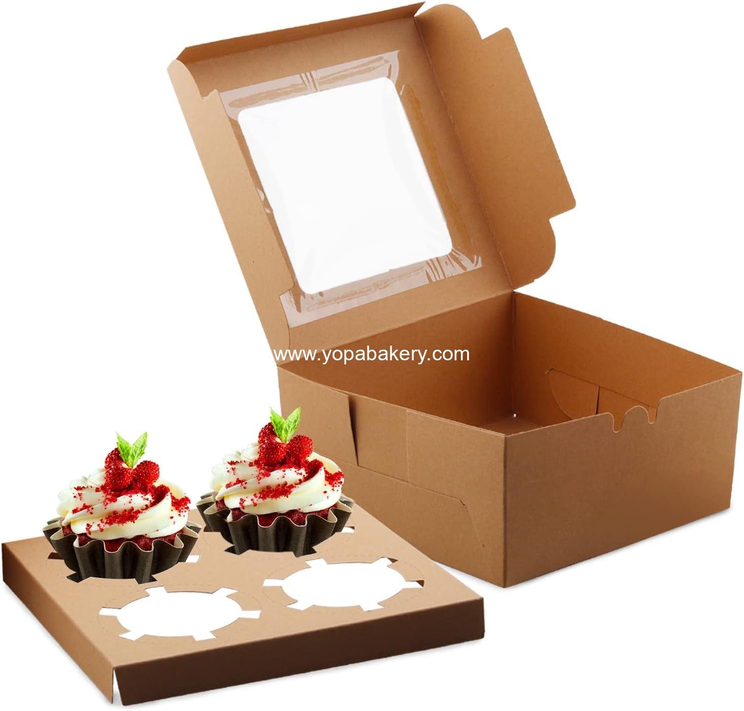 Wholesale 50 Pack Kraft 4-Cupcake Boxes with Inserts Display Windows for Cookies Bakeries Muffins Pastries Factory Wholesale 50 Pack Kraft 4-Cupcake Boxes with Inserts Display Windows for Cookies Bakeries Muffins Pastries Factory