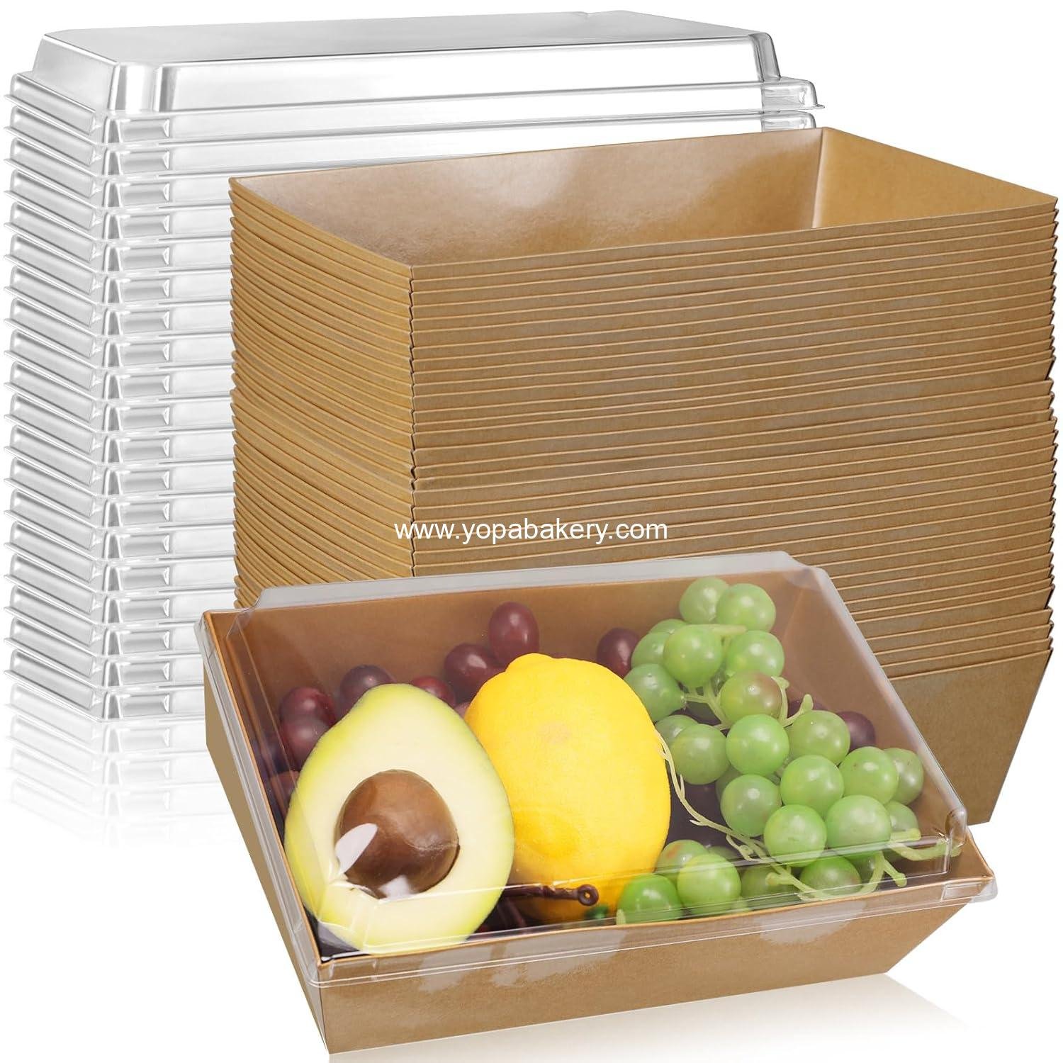 Wholesale 50 Pack Large 8x6 Charcuterie Boxes with Clear Lids - Disposable Paper Food Containers for To-Go, Bakery, Takeout, Bulk for Christmas Parties, Salad, Sandwiches, Cake, Cookies, Cocoa (Kraft) Factory
