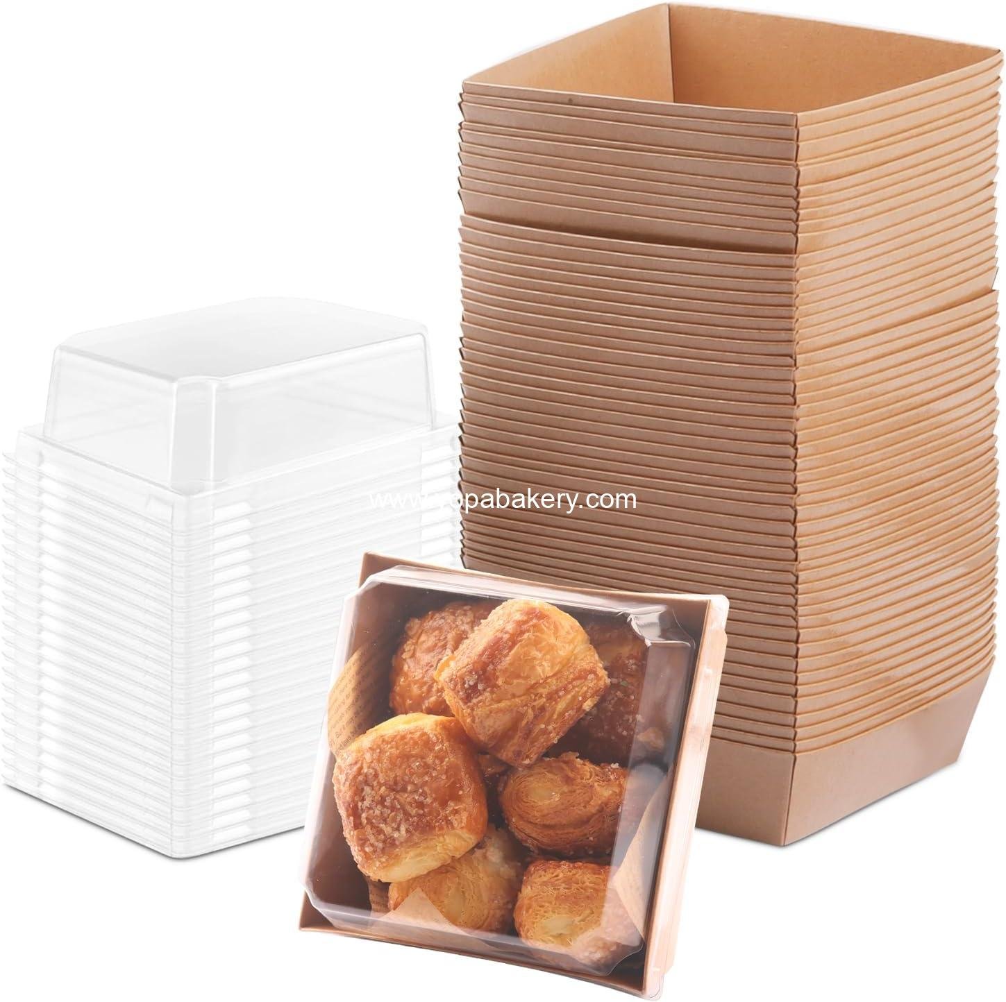 Wholesale 50 Pack Mini Charcuterie Boxes with Clear Lids - 4 Inch Brown Disposable Dessert Boxes for Cookies, Sandwiches, Strawberries, Cupcakes, Macarons, and Cake Slices - Factory