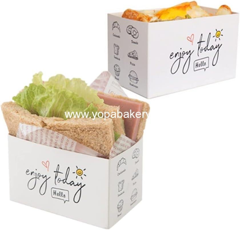 Wholesale 50 Pack Paper Take Out Containers Mini Burger Boxes Toast Holding Bread Trays Sandwich Hot Dog Donut Egg Waffle Packaging Box for Take Out Food (L-A) Factory