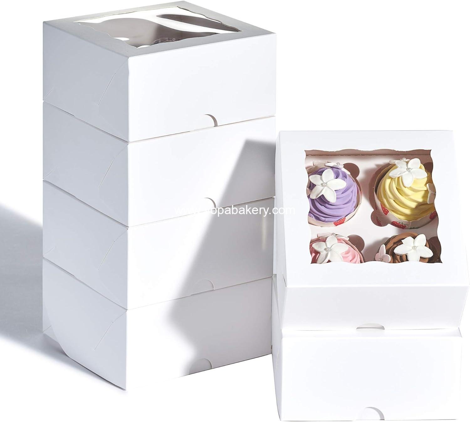 Wholesale 50 Pack White 4 Cupcake Boxes with Window Chocolate Bomb Bakery Cookie Strawberry Boxes Factory