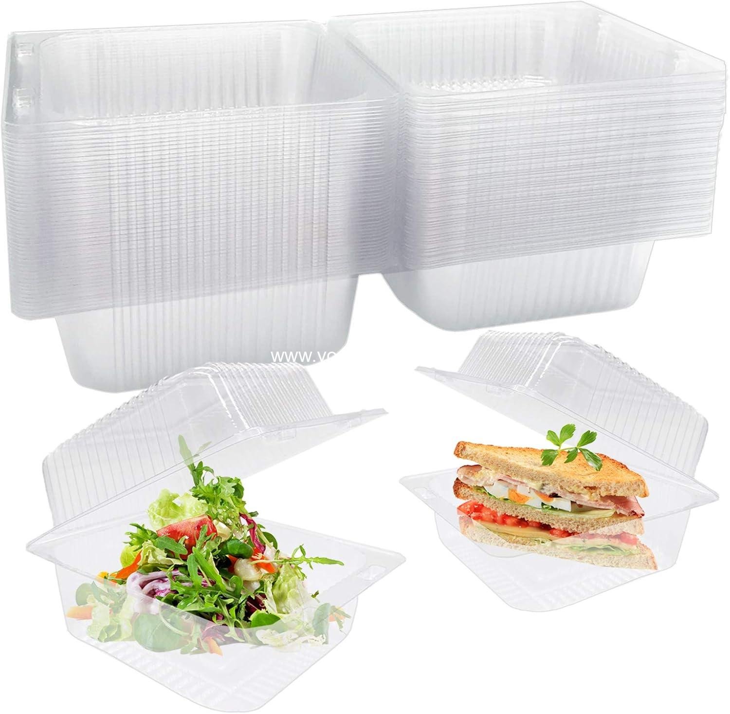 Wholesale 50 Pcs Clear Plastic Takeout Containers - Square Hinged Disposable Clamshells for Salad, Sandwiches, Hamburger (5x4.7x2.8 in) - Factory