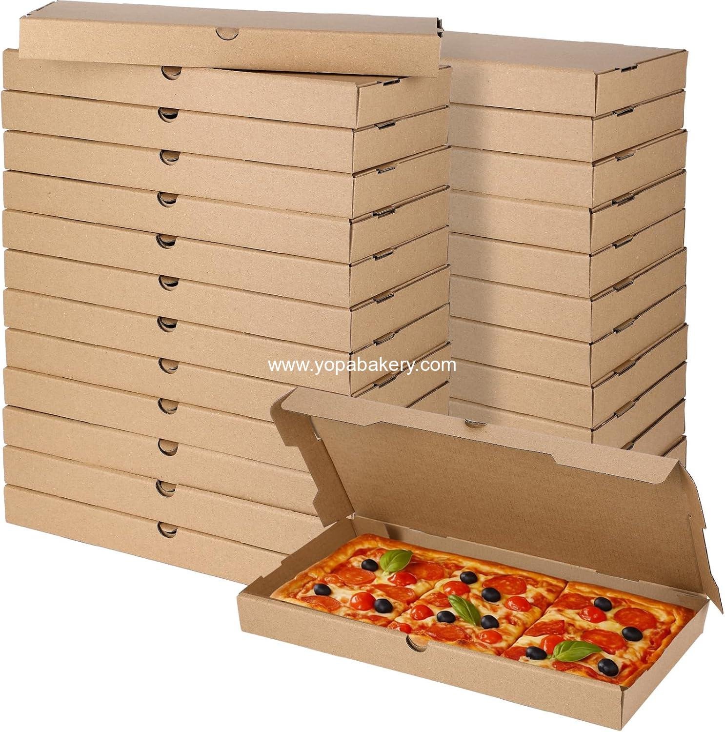 Wholesale 50 Pcs Pizza Boxes 14 x 7 x 1.5 Inch Kraft Flatbread Containers Corrugated Takeout for Bakery Charcuterie Lightweight Convenient Factory