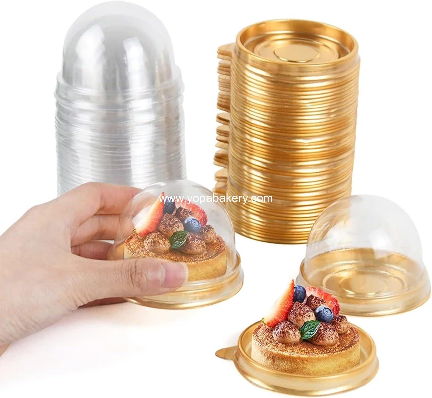 Wholesale 50Pcs Clear Plastic Mini Cake Box with Dome Lids, Mini Muffin and Mooncake Container, Pastry Baking Packaging for Weddings and Birthdays (Gold Base) - Factory Wholesale 50Pcs Clear Plastic Mini Cake Box with Dome Lids, Mini Muffin and Mooncake Container, Pastry Baking Packaging for Weddings and Birthdays (Gold Base) - Factory