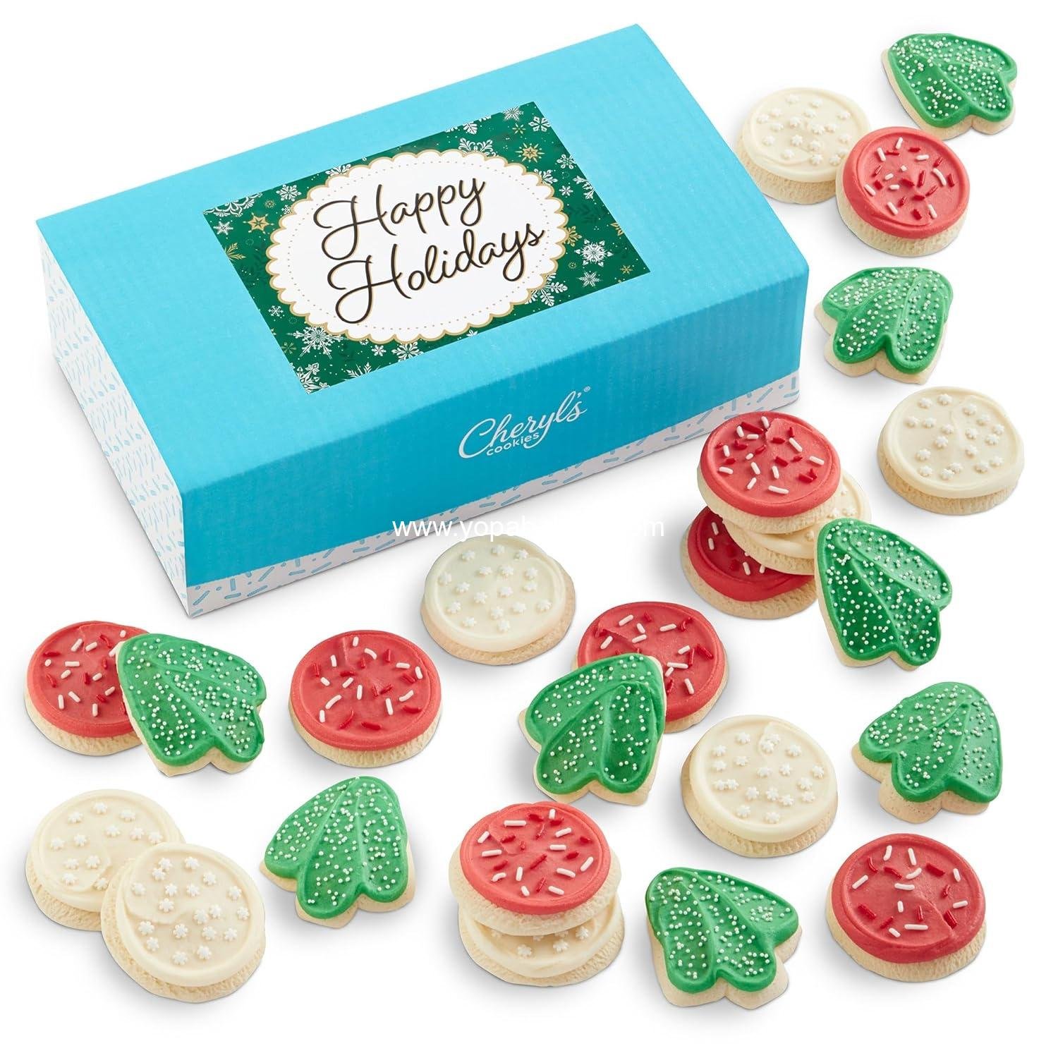 Wholesale Bow Gift Box with Happy Holidays Sticker – 24 Holiday Buttercream-Frosted Cutout Cookies, Individually Wrapped, Gourmet Fresh Delivery – Christmas Cookies, Holiday Gift for Friends, Family & Teachers, Factory