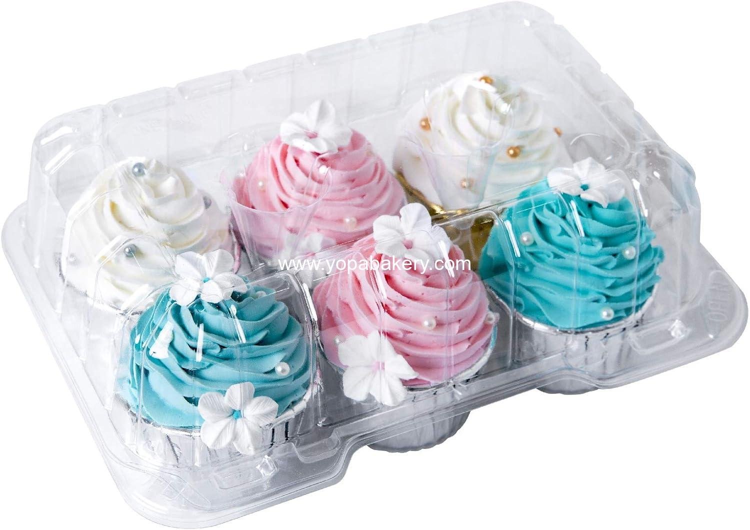 Wholesale Clear Cupcake Boxes 6 Cavity Holder Large Muffin Containers with 4