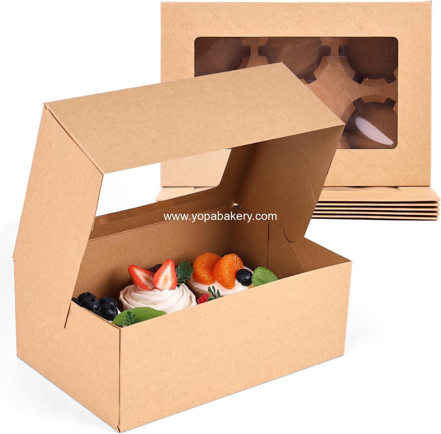 Wholesale Cupcake Boxes 9.5x6.3x3.5 Inch, Brown Pastry Containers with 6 Inserts for Muffins and Pastries, Party Supplies Factory