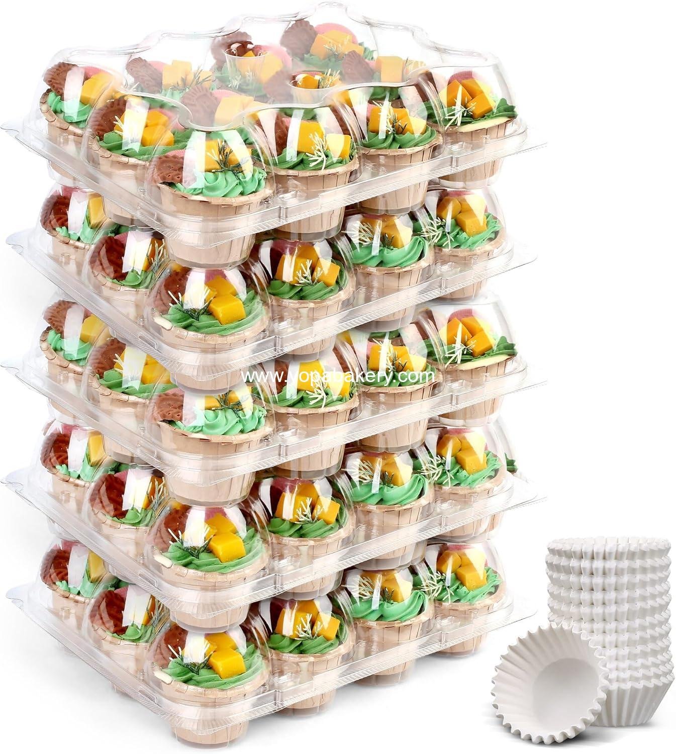 Wholesale Cupcake Containers 12 Count, 5 Sets, Stackable Plastic Muffin Holders with Detachable Tall Dome Lid, BPA Free, Clear Cupcake Carriers, Standard Size Factory