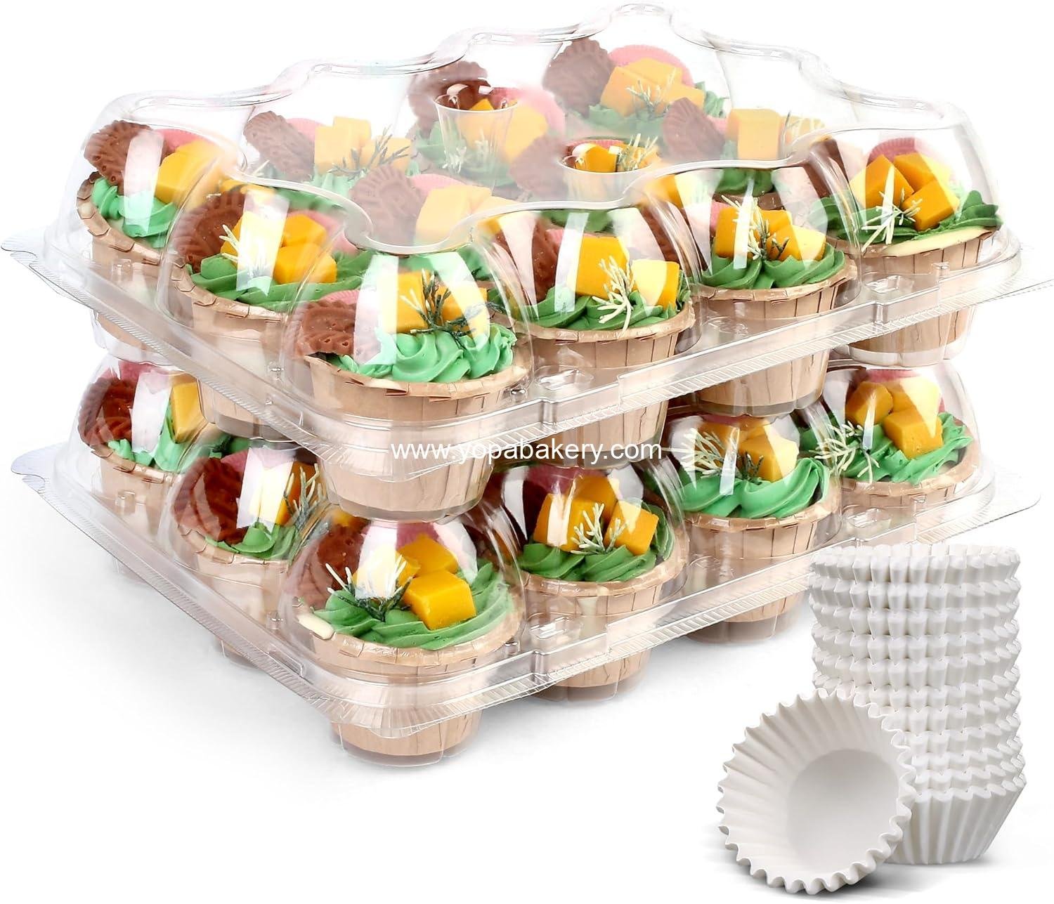 Wholesale Disposable Cupcake Containers 12 Count, Plastic Box with Detachable Dome Lid, BPA Free, Standard Size Holder, Factory