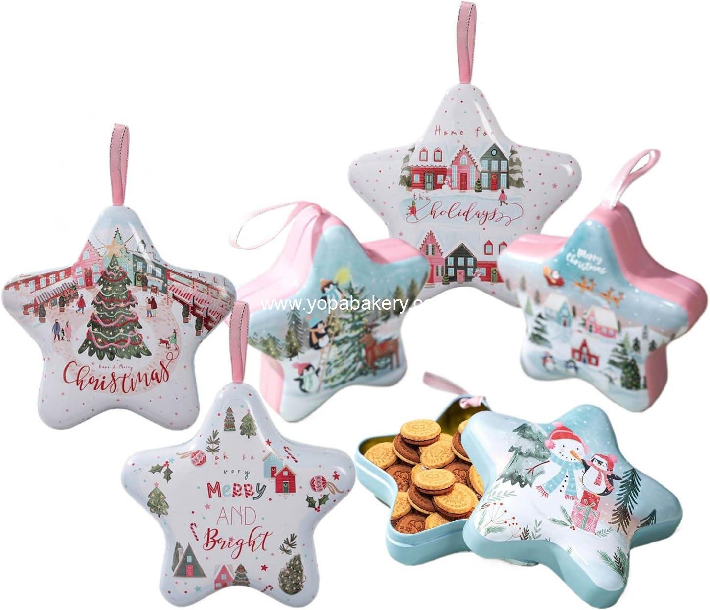 Wholesale Empty Star Tin Christmas Gift Boxes 6 Pack Holiday Treats Candy Cookie Storage Party Favor Manufacturer