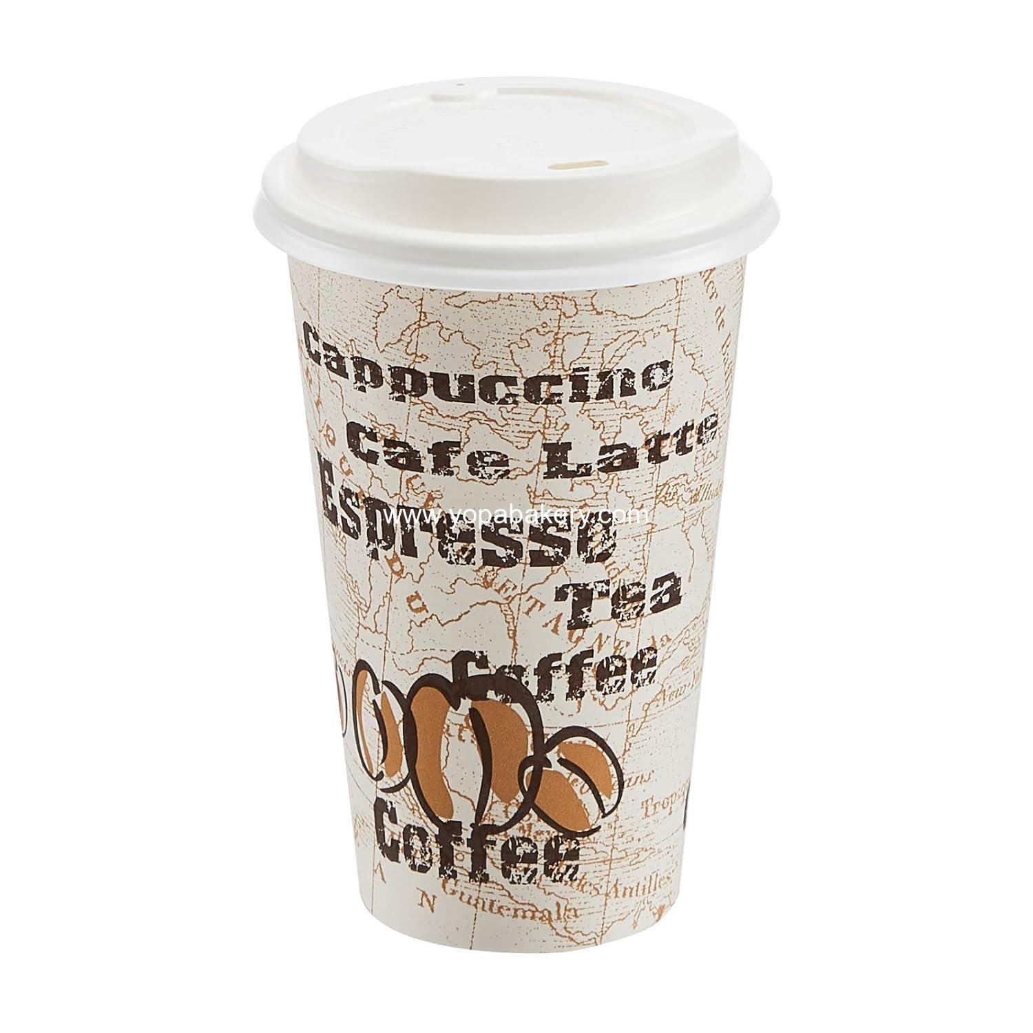 Wholesale Hot Paper Coffee Cups with Lids - 16 oz Café Design, Disposable, 100-Count Factory