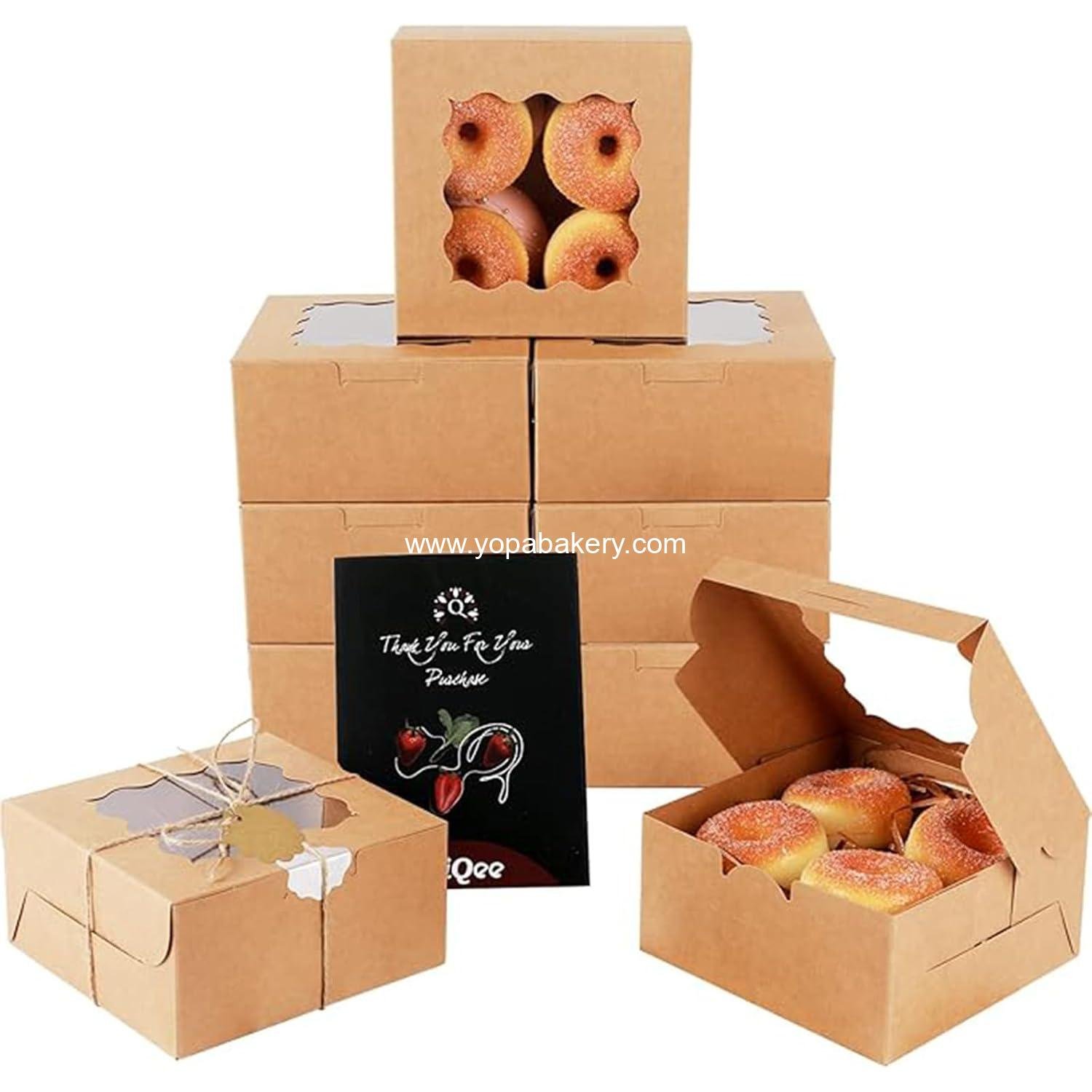 Wholesale Kraft Cookie Boxes with Window - 60 Packs 6x6x3 Brown Bakery Boxes for Cookies, Pastries, Cupcakes, Pies, Donuts Factory