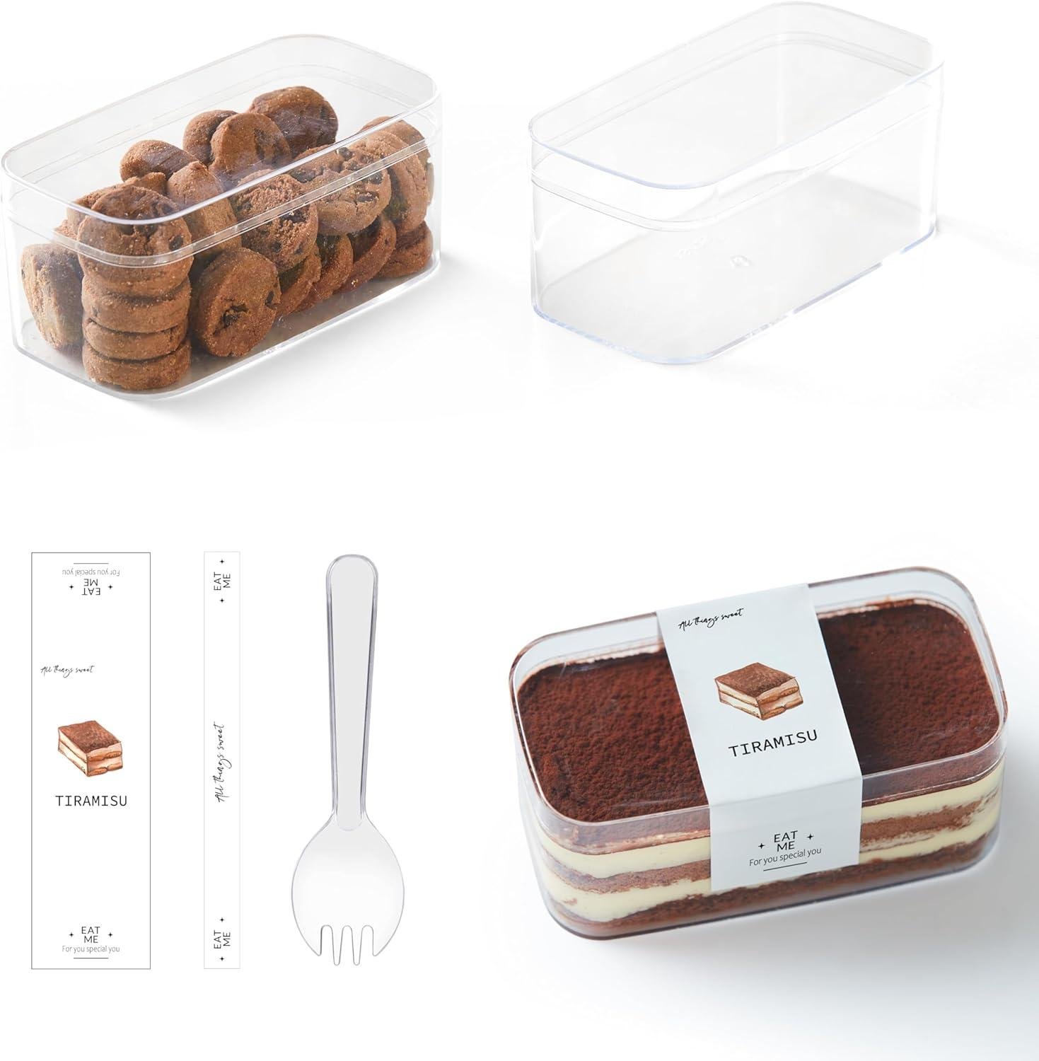 Wholesale Plastic Dessert Cups with Lids and Sporks, Tiramisu and Cookie Containers, Clear Food Containers for Fruit, Pudding, Mousse (20 Count, Clear, 4.6