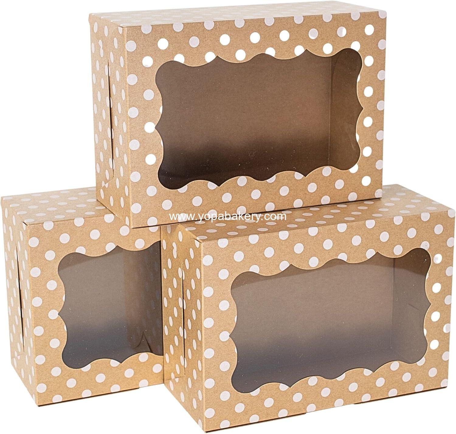 Wholesale Polka Dot Cookie Boxes - 12 Pack - Large Brown with White Polka Dots Bakery Gift Boxes with Window - Perfect for Pastries, Cupcakes, Strawberries, Macarons & Treats - Fits a Dozen Cookies - Factory