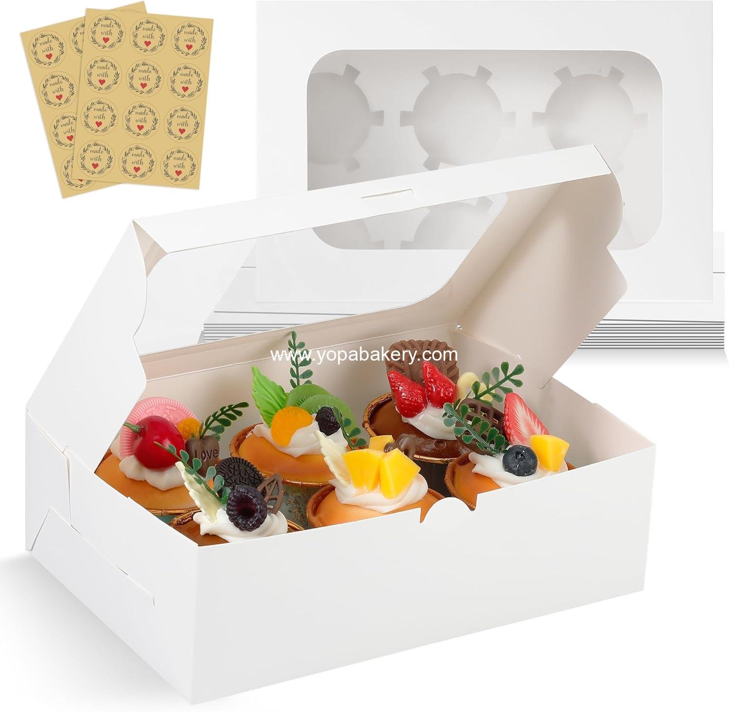 Wholesale White Cupcake Boxes for 6 Standard Cupcakes, 50 Packs, 9.4x6.1x3.14 Inches with Window and Six Treat Holder for Parties and Bakery - Factory