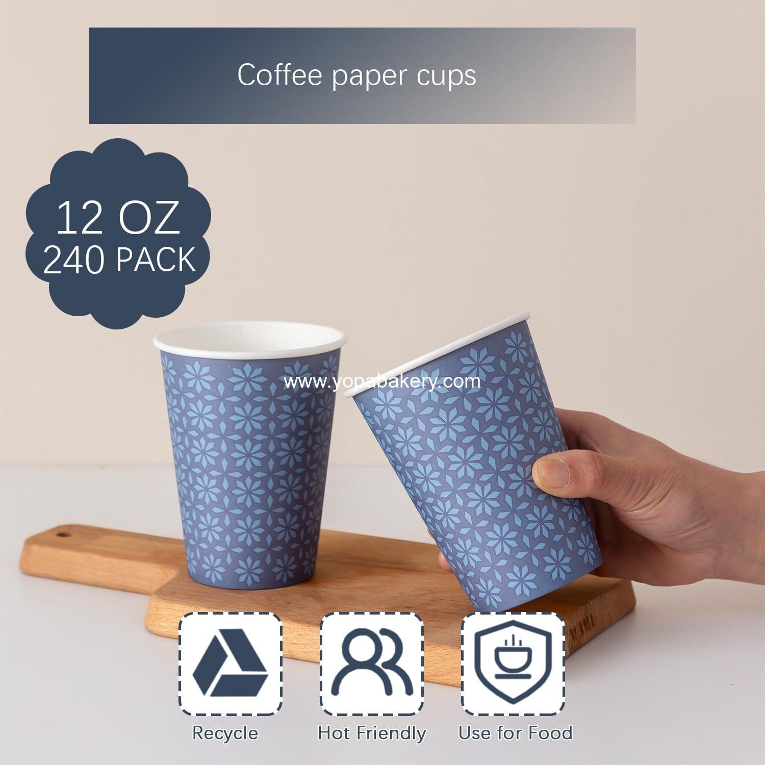 Wholesale 240 Pack 12 oz Navy Floral Disposable Paper Cups Hot Cold Beverage Coffee Drinking Bulk Factory