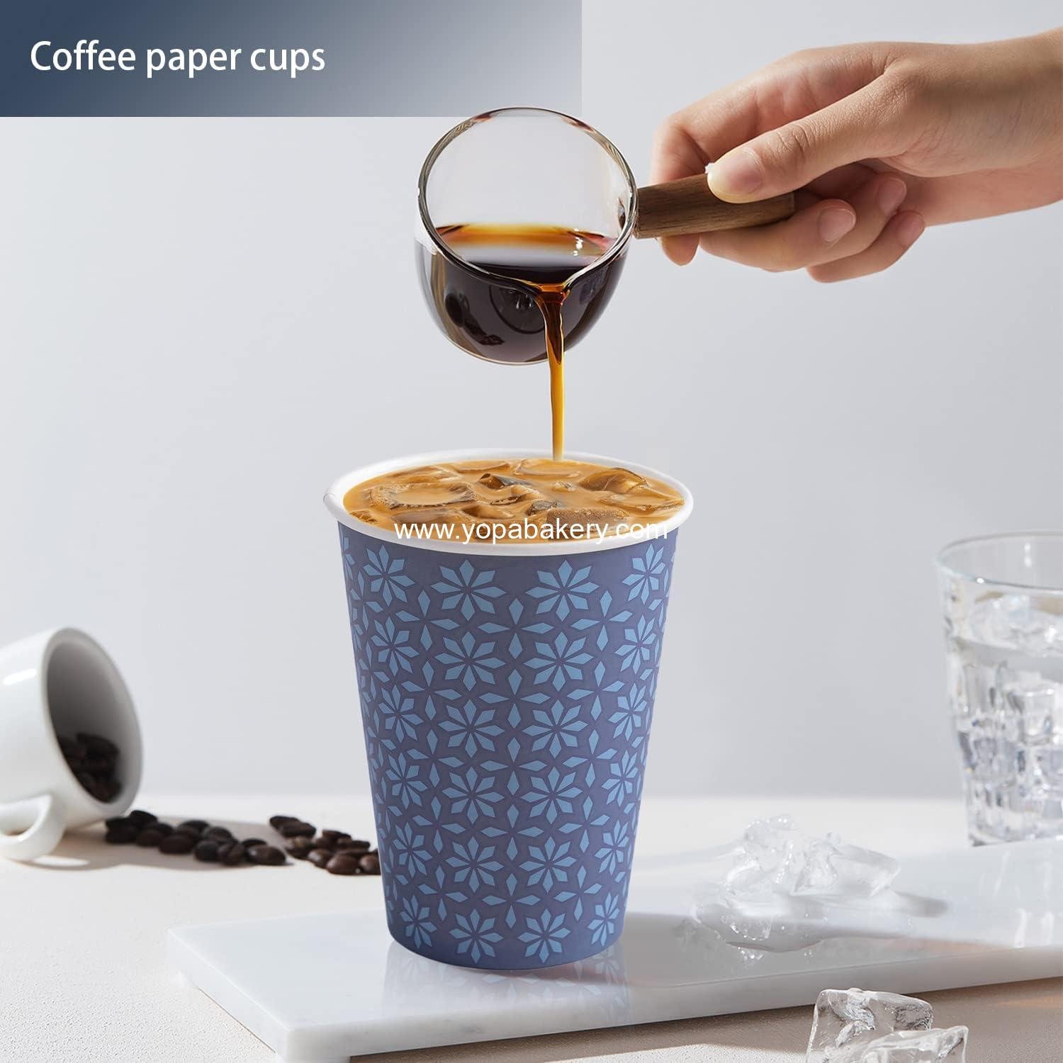 Wholesale 240 Pack 12 oz Navy Floral Disposable Paper Cups Hot Cold Beverage Coffee Drinking Bulk Factory