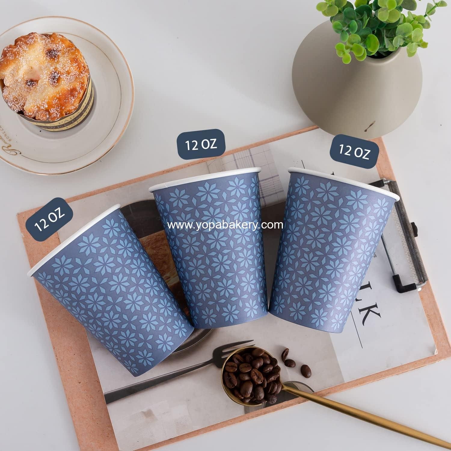 Wholesale 240 Pack 12 oz Navy Floral Disposable Paper Cups Hot Cold Beverage Coffee Drinking Bulk Factory