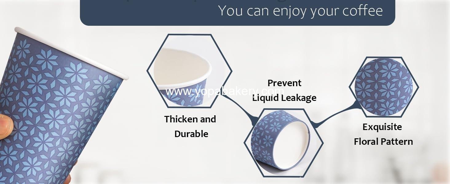 Wholesale 240 Pack 12 oz Navy Floral Disposable Paper Cups Hot Cold Beverage Coffee Drinking Bulk Factory