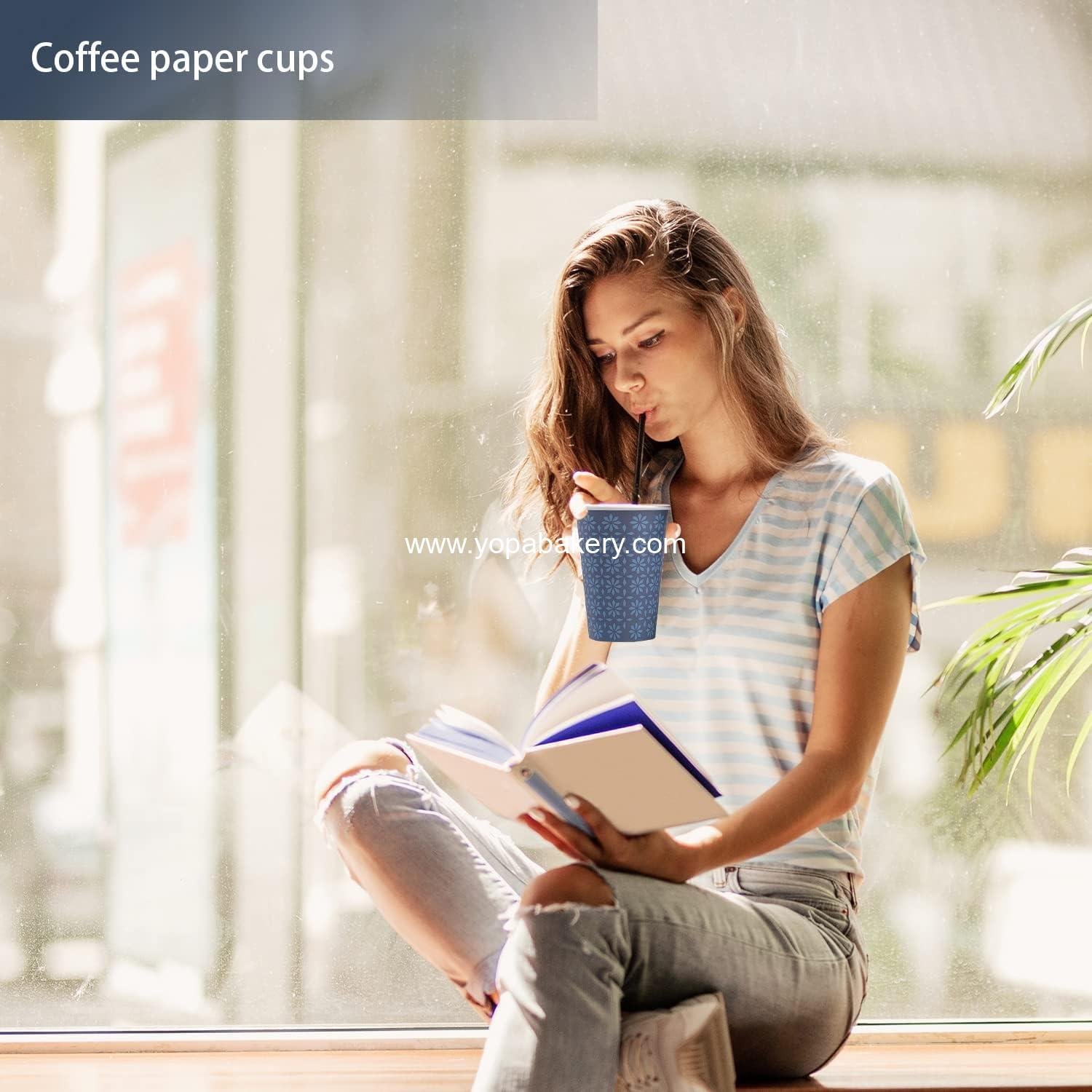 Wholesale 240 Pack 12 oz Navy Floral Disposable Paper Cups Hot Cold Beverage Coffee Drinking Bulk Factory