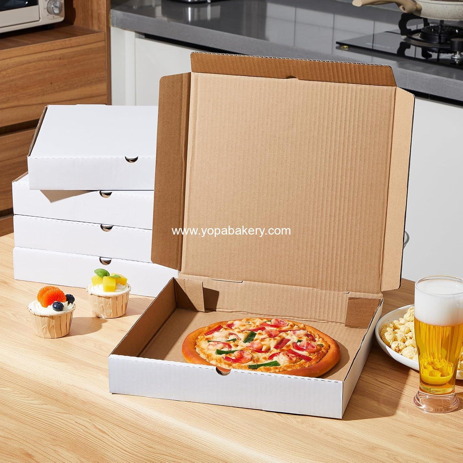 Wholesale 10 Pack 14x14 Inch B-Flute Corrugated White Pizza Boxes Grease Resistant Kraft Takeout Containers for Cakes Cookies Food Crafts Factory