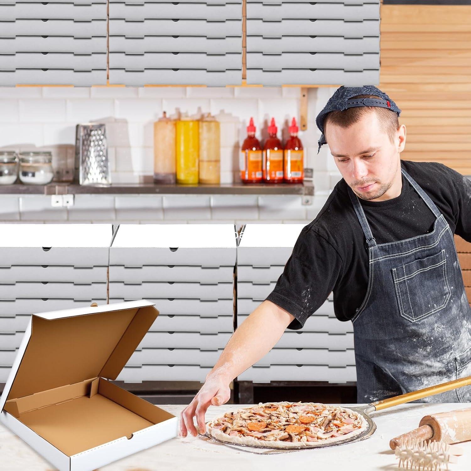 Wholesale 10 Pack 14x14 Inch B-Flute Corrugated White Pizza Boxes Grease Resistant Kraft Takeout Containers for Cakes Cookies Food Crafts Factory