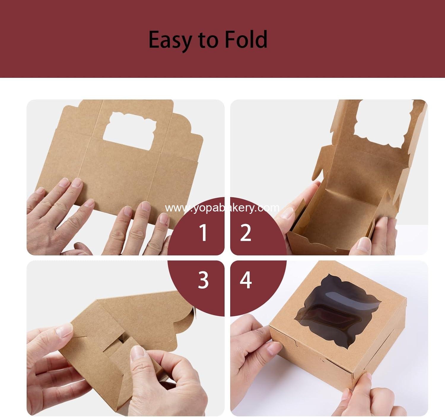 Wholesale 24 Pack 4x4x2.5 Inch Brown Bakery Boxes with Window for Cookies Pastries Mini Cakes Strawberries Donuts Cupcakes Factory