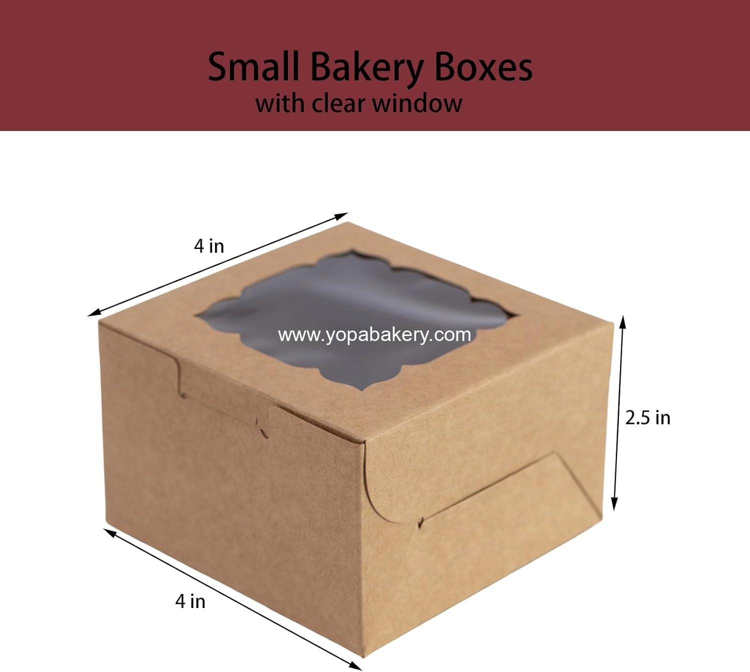 Wholesale 24 Pack 4x4x2.5 Inch Brown Bakery Boxes with Window for Cookies Pastries Mini Cakes Strawberries Donuts Cupcakes Factory