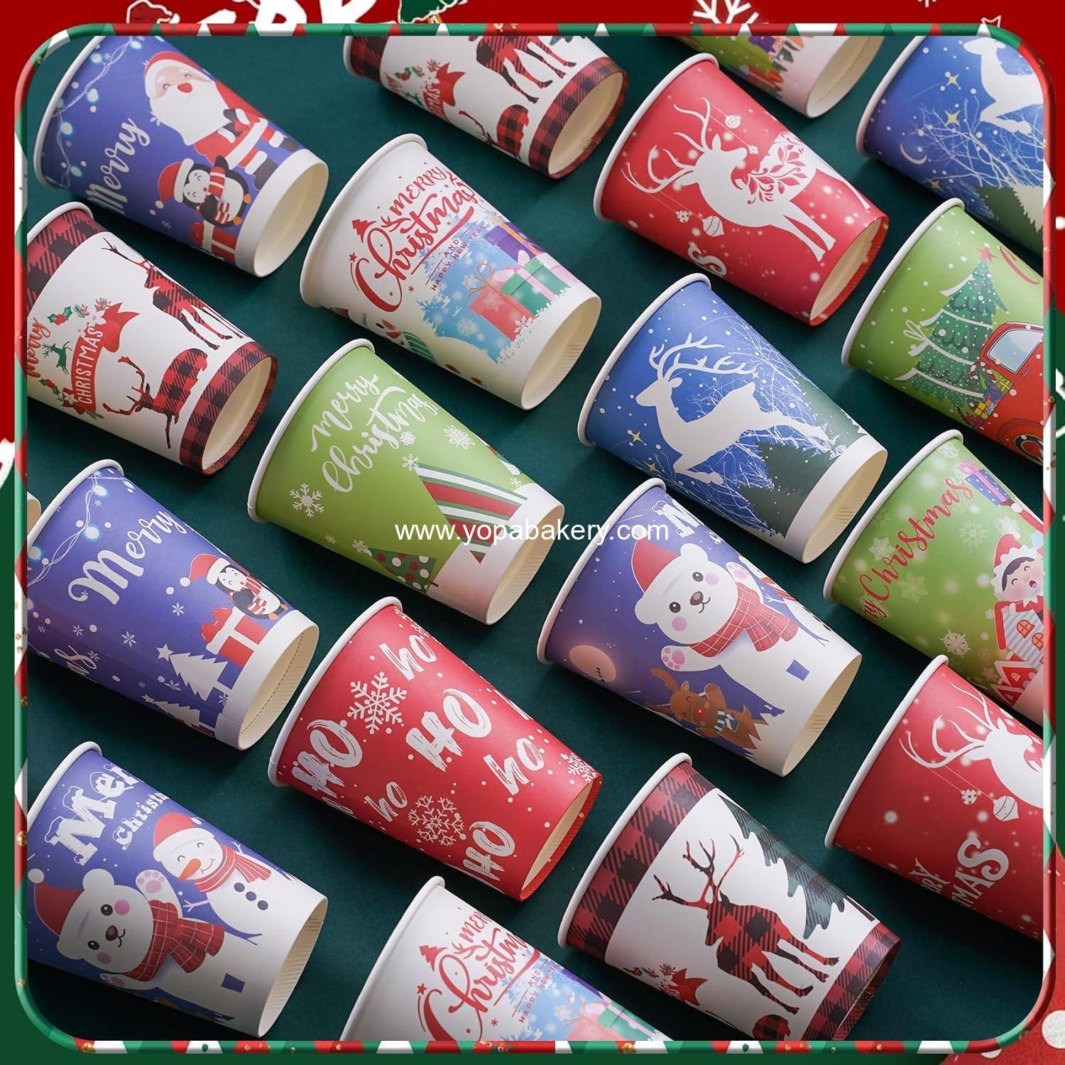 Wholesale 12oz Christmas Disposable Paper Cups with Lids Sleeves 10 Designs Hot Chocolate Coffee Hot Cocoa Bar 90 Pack Factory