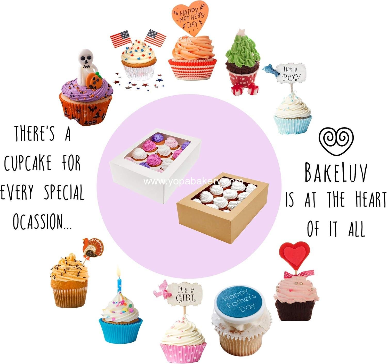 Wholesale 12 Cupcake Boxes 13x9.5x4 Inch Brown Containers 12 Pack Bulk Carrier 14x10x4 Window Bakery Option ¼ Sheet 13x9 supplier
