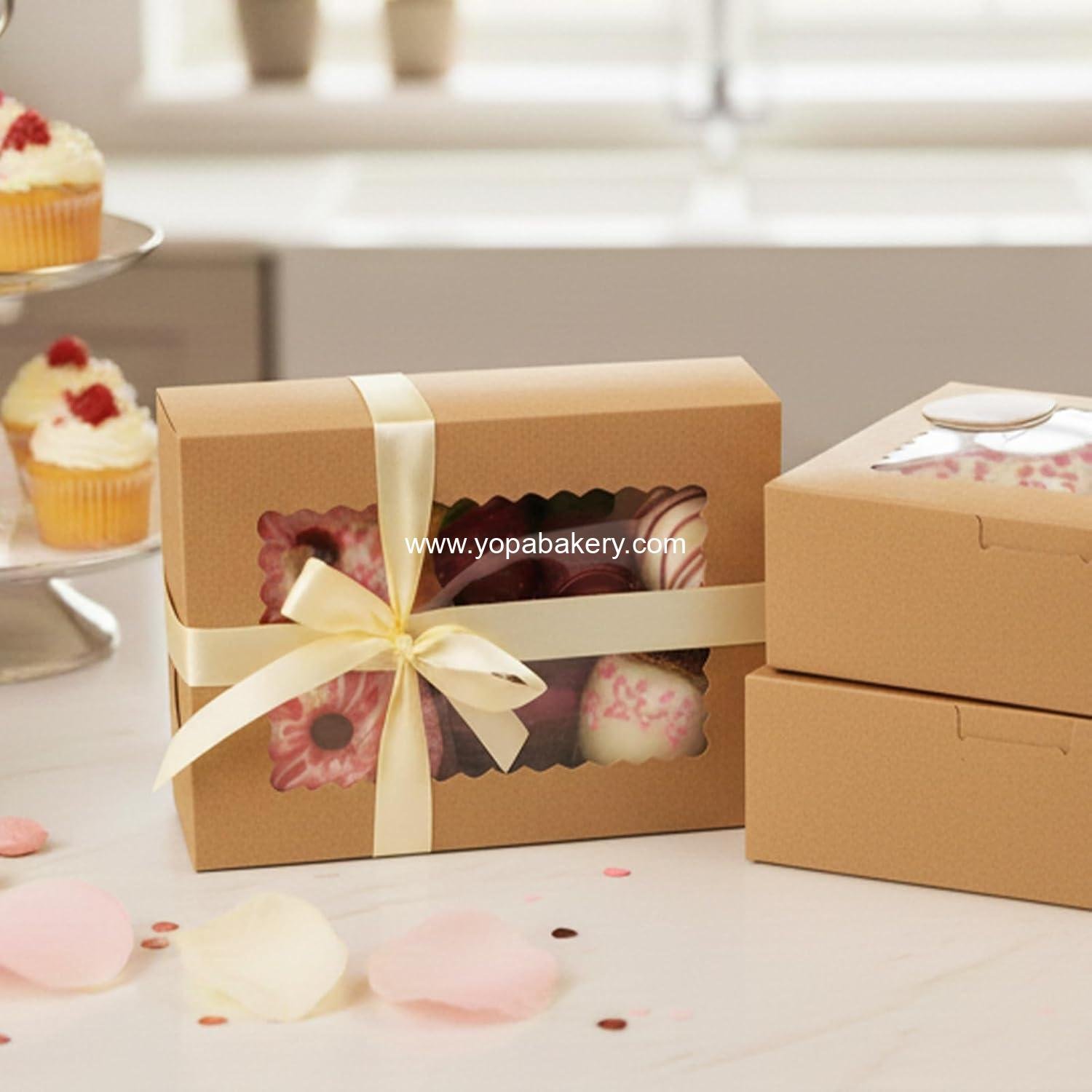 Wholesale 30 Pack 8x6x2.5 Inch Window Cookie Boxes Brown Bakery Treats for Christmas Gifts Desserts Donuts Pastries Factory
