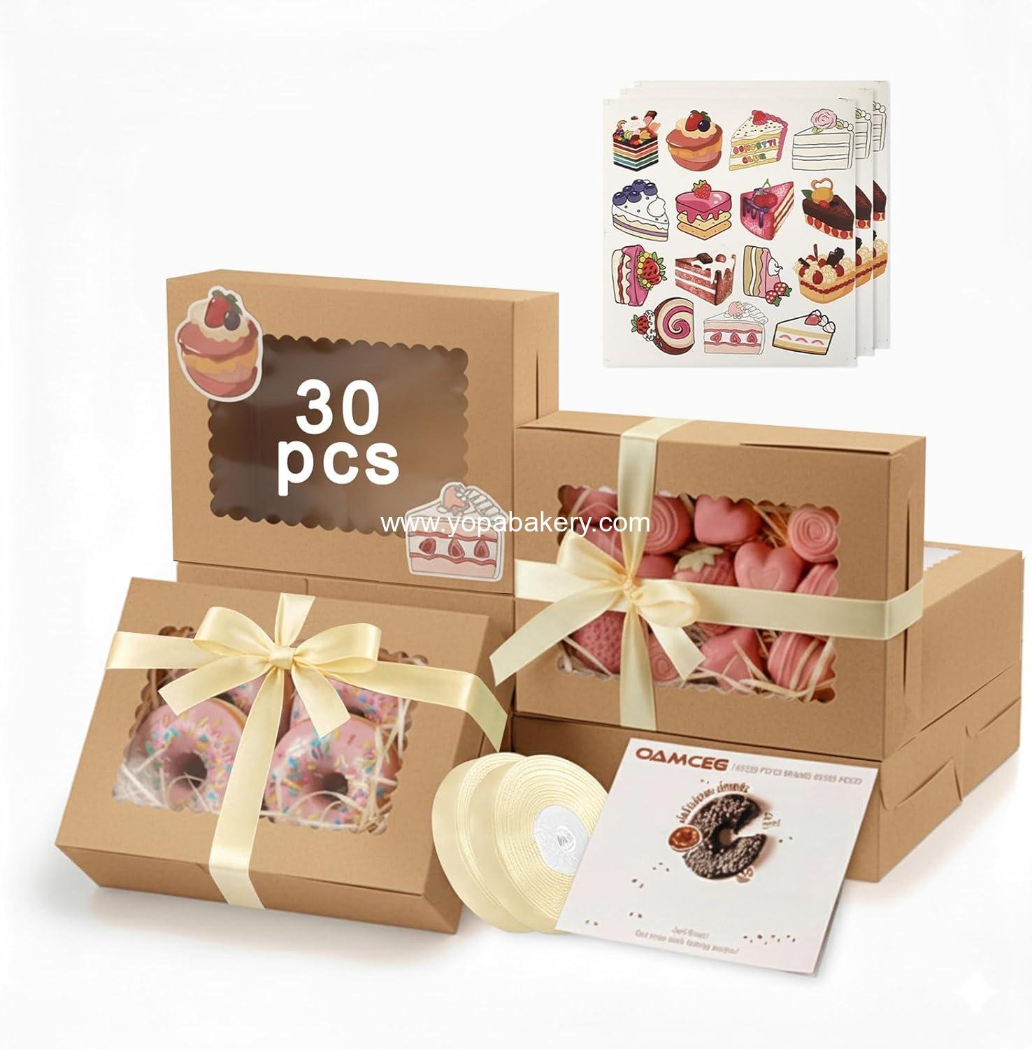 OAMCEG 30 Pack Cookie Boxes with Window, 8x6x2.5 Inch Bakery Treat Boxes for Christmas Holiday Gift Giving, Desserts, Donuts, Pastries-Brown