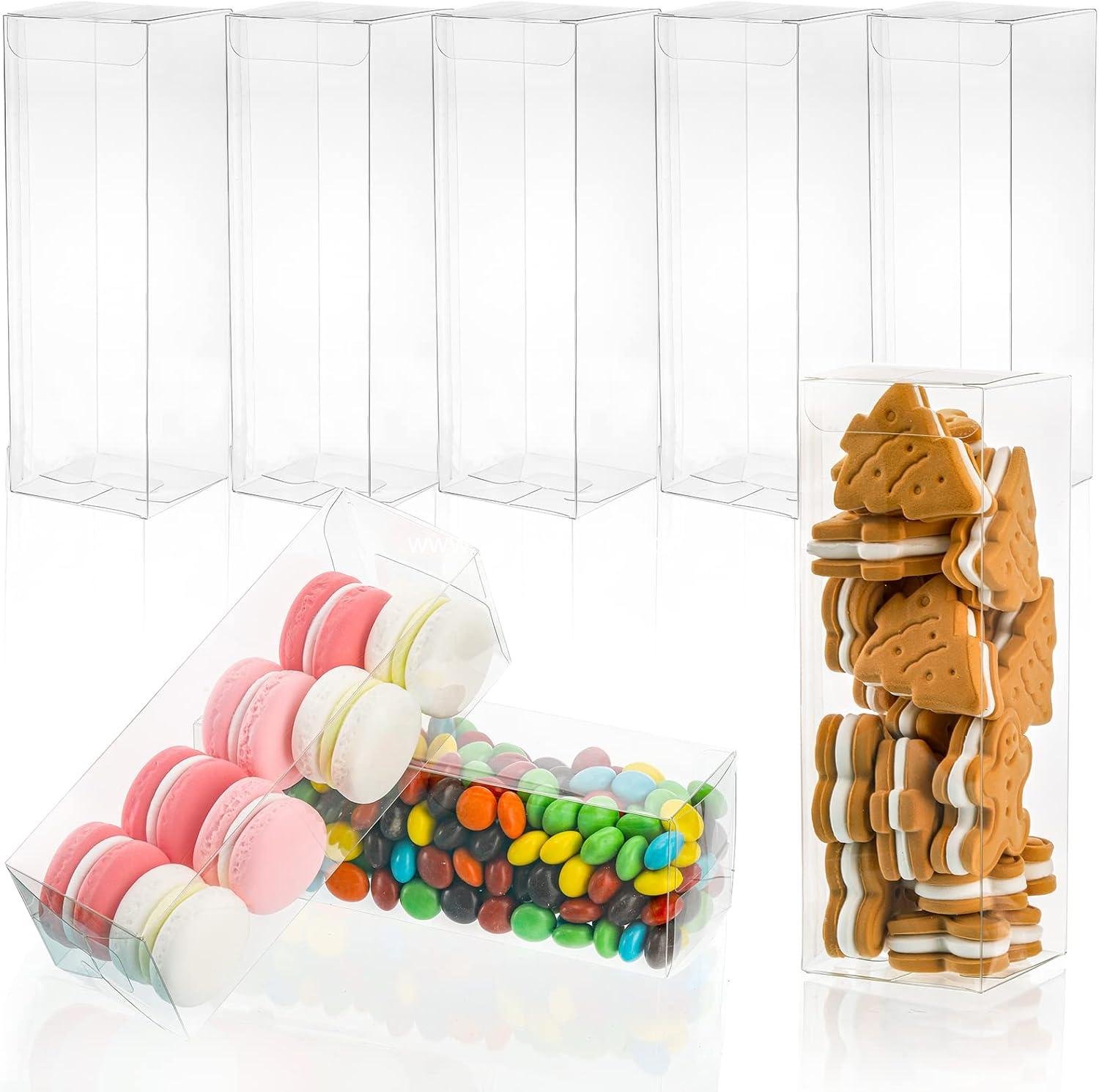 Peohud 80 Pieces Clear Boxes for Favors, 2 x 2 x 6 Inch Transparent Candy Gift Cube Boxes, Plastic Macaron Chocolate Packing Box for Wedding, Birthday Party, Bridal Shower