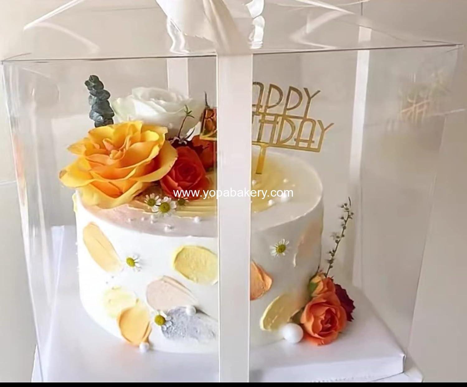 Wholesale 6Pcs Clear Tall Cake Boxes with Ribbon 12x12x10 Inch for 10-12