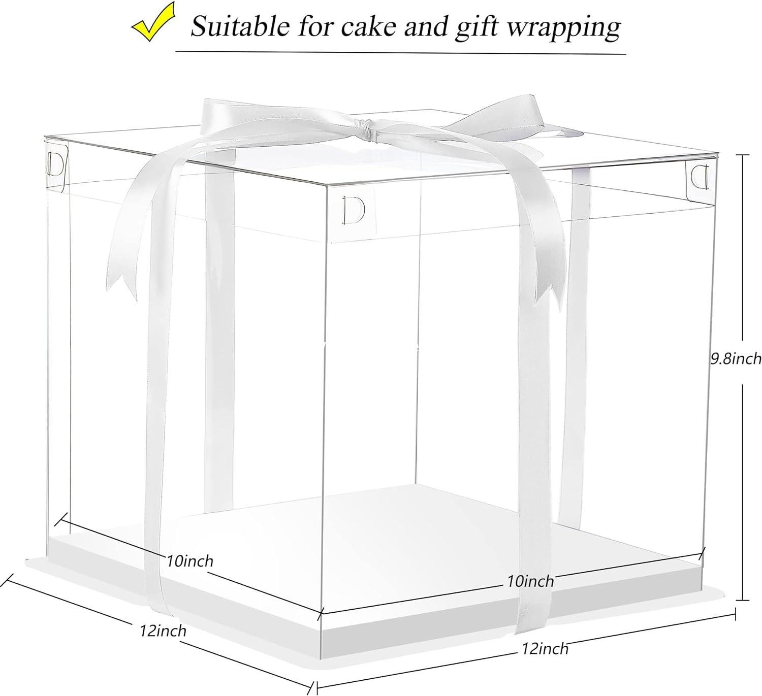 Wholesale 6Pcs Clear Tall Cake Boxes with Ribbon 12x12x10 Inch for 10-12