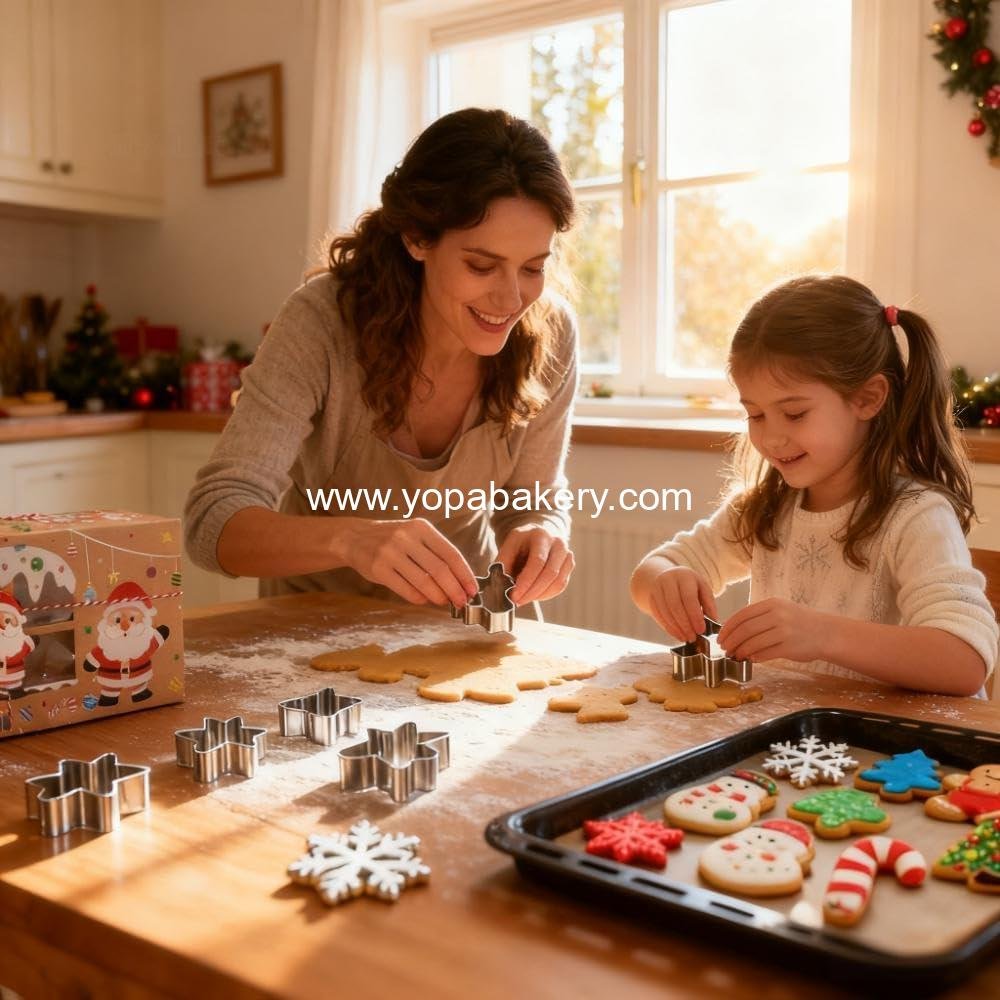 Wholesale 12pcs Christmas Cookie Boxes 6 Cutters Santa Tree Snowflake Candy Cane 8x5.5x2.36in Kraft Bakery Pastry Treat Boxes Gifts Parties Factory