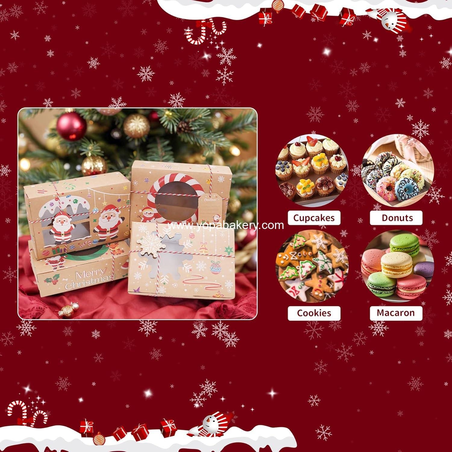 Wholesale 12pcs Christmas Cookie Boxes 6 Cutters Santa Tree Snowflake Candy Cane 8x5.5x2.36in Kraft Bakery Pastry Treat Boxes Gifts Parties Factory