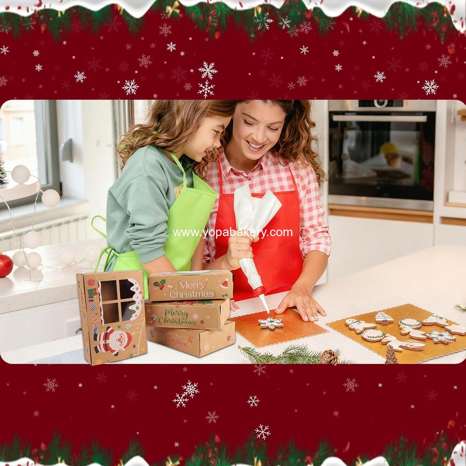 Wholesale 12pcs Christmas Cookie Boxes 6 Cutters Santa Tree Snowflake Candy Cane 8x5.5x2.36in Kraft Bakery Pastry Treat Boxes Gifts Parties Factory