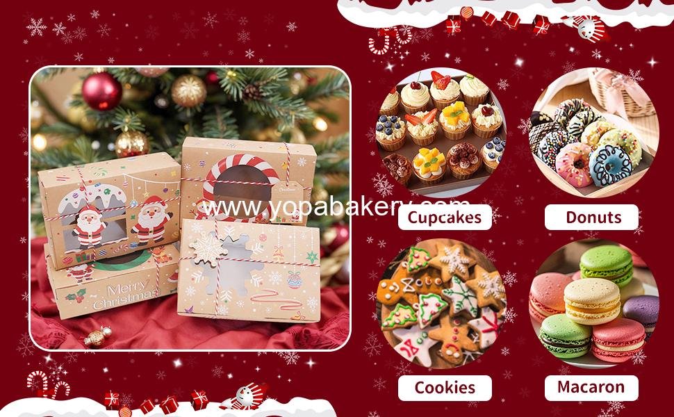 Wholesale 12pcs Christmas Cookie Boxes 6 Cutters Santa Tree Snowflake Candy Cane 8x5.5x2.36in Kraft Bakery Pastry Treat Boxes Gifts Parties Factory