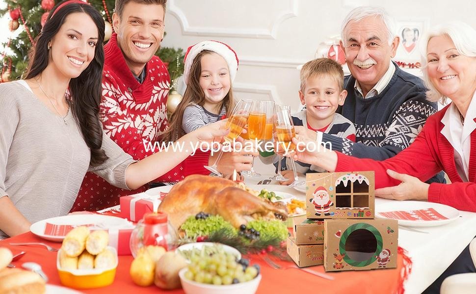 Wholesale 12pcs Christmas Cookie Boxes 6 Cutters Santa Tree Snowflake Candy Cane 8x5.5x2.36in Kraft Bakery Pastry Treat Boxes Gifts Parties Factory