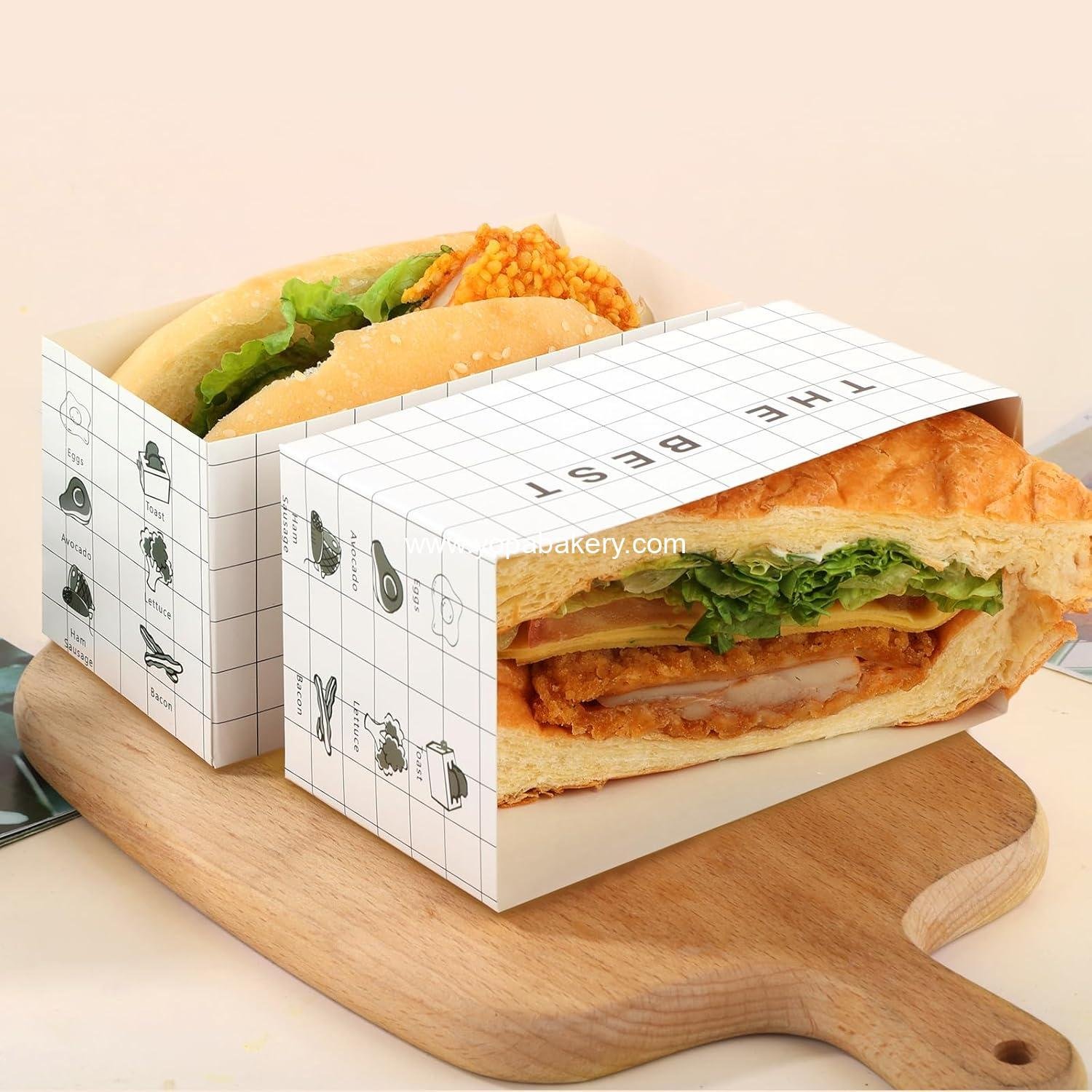 Wholesale 50 Pack Paper Takeout Boxes Sandwich Food Containers for Toast Donuts Burgers Factory