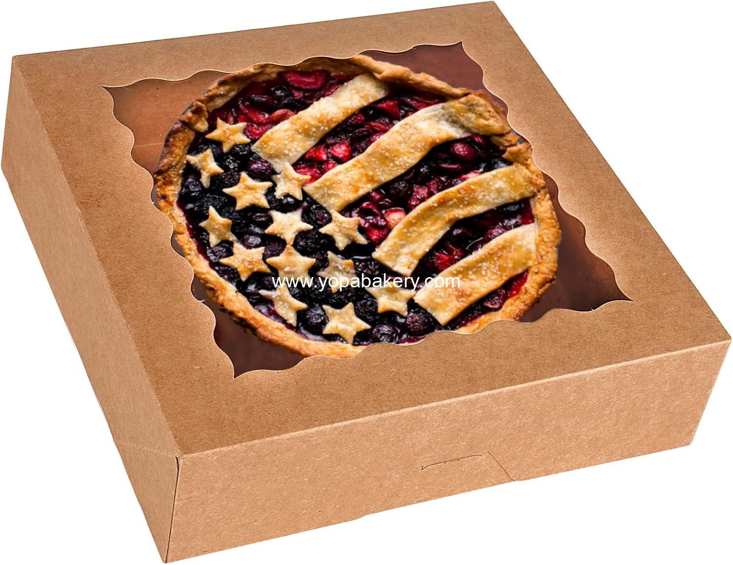Wholesale 20-Pack 10" x 10" x 2.5" Auto-Popup Bakery Boxes with Window for Pies Cookies Pastries Brown Factory
