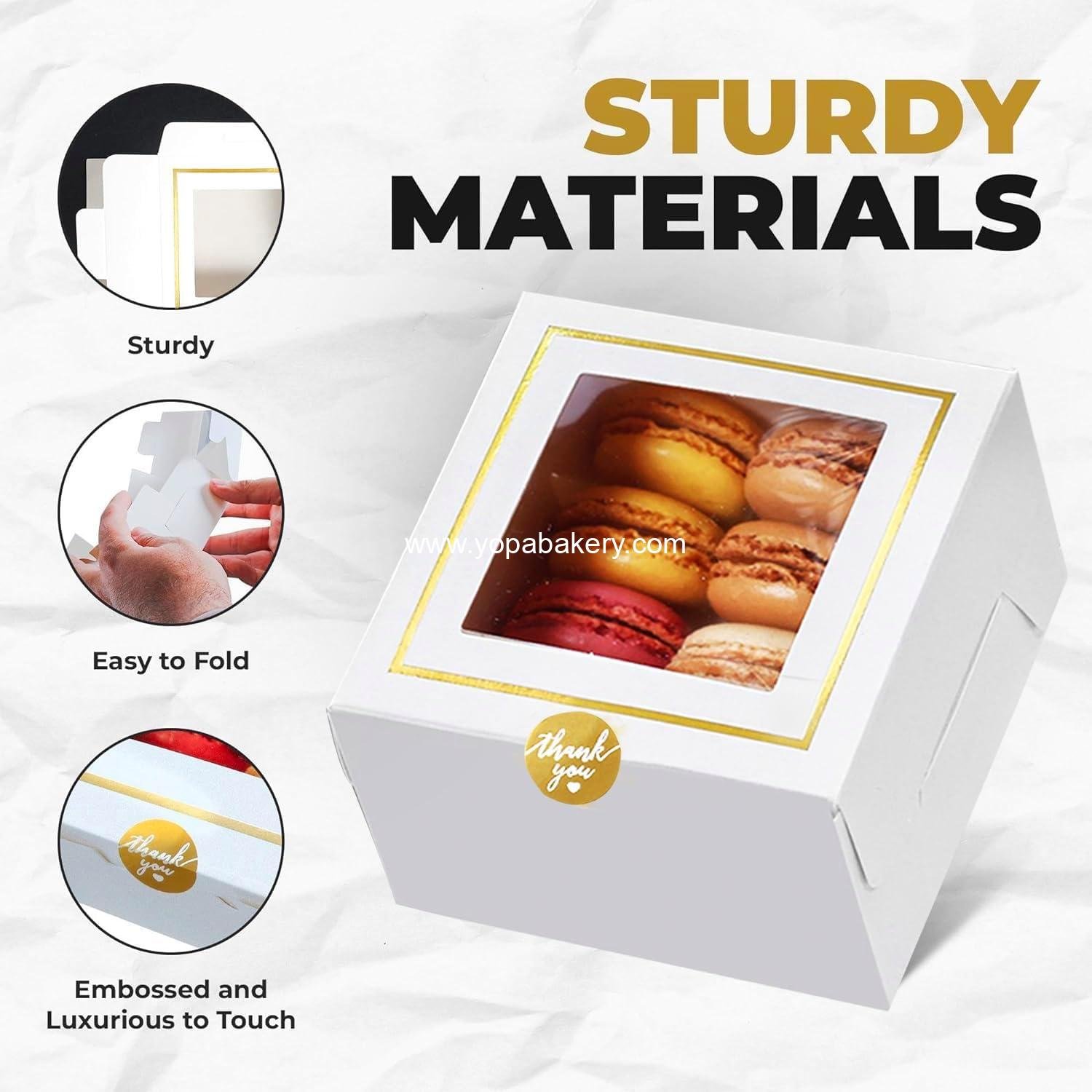 Wholesale White Bakery Boxes with Window 4x4x2.5 Inches (30 Pack) Small Cake Cookie Macaron Dessert Pastry Donut Cupcake Mini Gold Gift Boxes supplier Wholesale White Bakery Boxes with Window 4x4x2.5 Inches (30 Pack) Small Cake Cookie Macaron Dessert Pastry Donut Cupcake Mini Gold Gift Boxes supplier