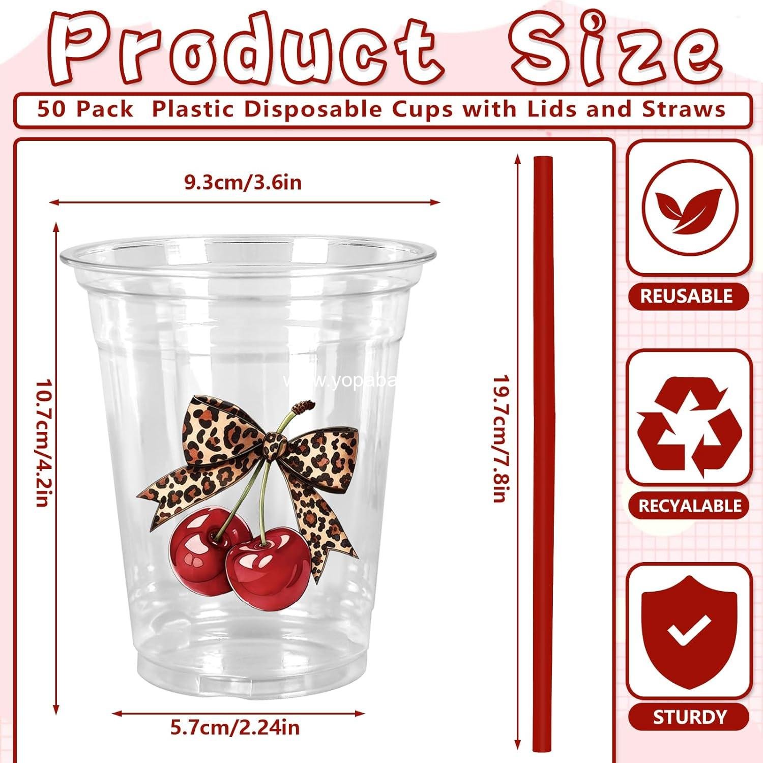 Wholesale 50pcs 12oz Leopard Cheetah Cherry Print Disposable Plastic Cups with Lids Straws for Bachelorette Party Girls Night Bridal Shower Factory Wholesale 50pcs 12oz Leopard Cheetah Cherry Print Disposable Plastic Cups with Lids Straws for Bachelorette Party Girls Night Bridal Shower Factory